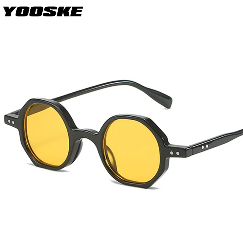 YOOSKE Vintage Polygon Round Women Fashion Clear Ocean Gradient Lens Shades UV400 Men Trending Rivets Purple Pink Sun Glasses