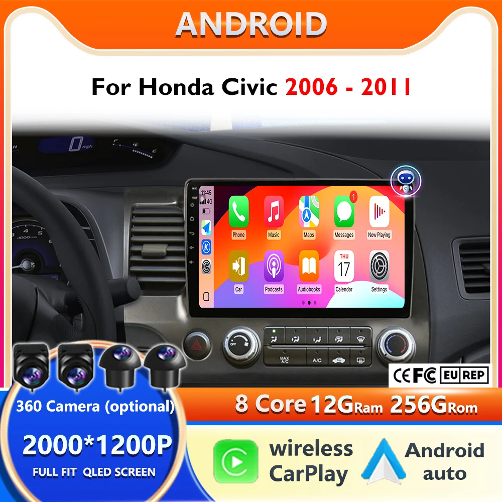 

10.1" 8core HD Android 15 Auto Car radio For Honda Civic 2006 - 2011 Multimedia Video Player GPS navi Stereo 4G DSP Carplay 2din
