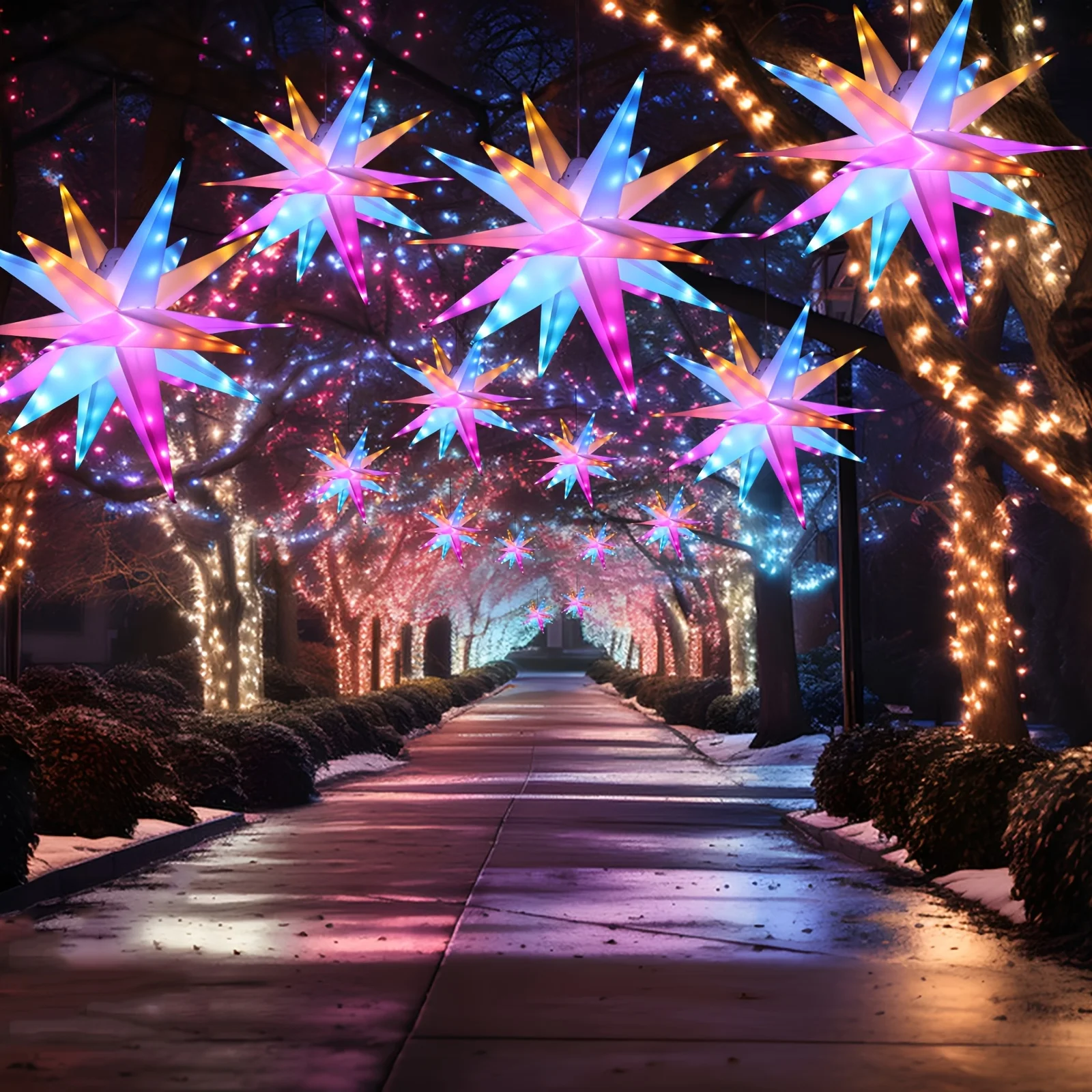 

23" RGB Moravian Star Light with Timer, IP44 Waterproof, 90 LED Color Change Lighting Modes 3D Hanging Lantern for Indoor/Outdoor Christmas/Party Decor, 18-Point White Star Stake Light for Garden Yard Patio Tree Porch Hallway Holiday Decoration