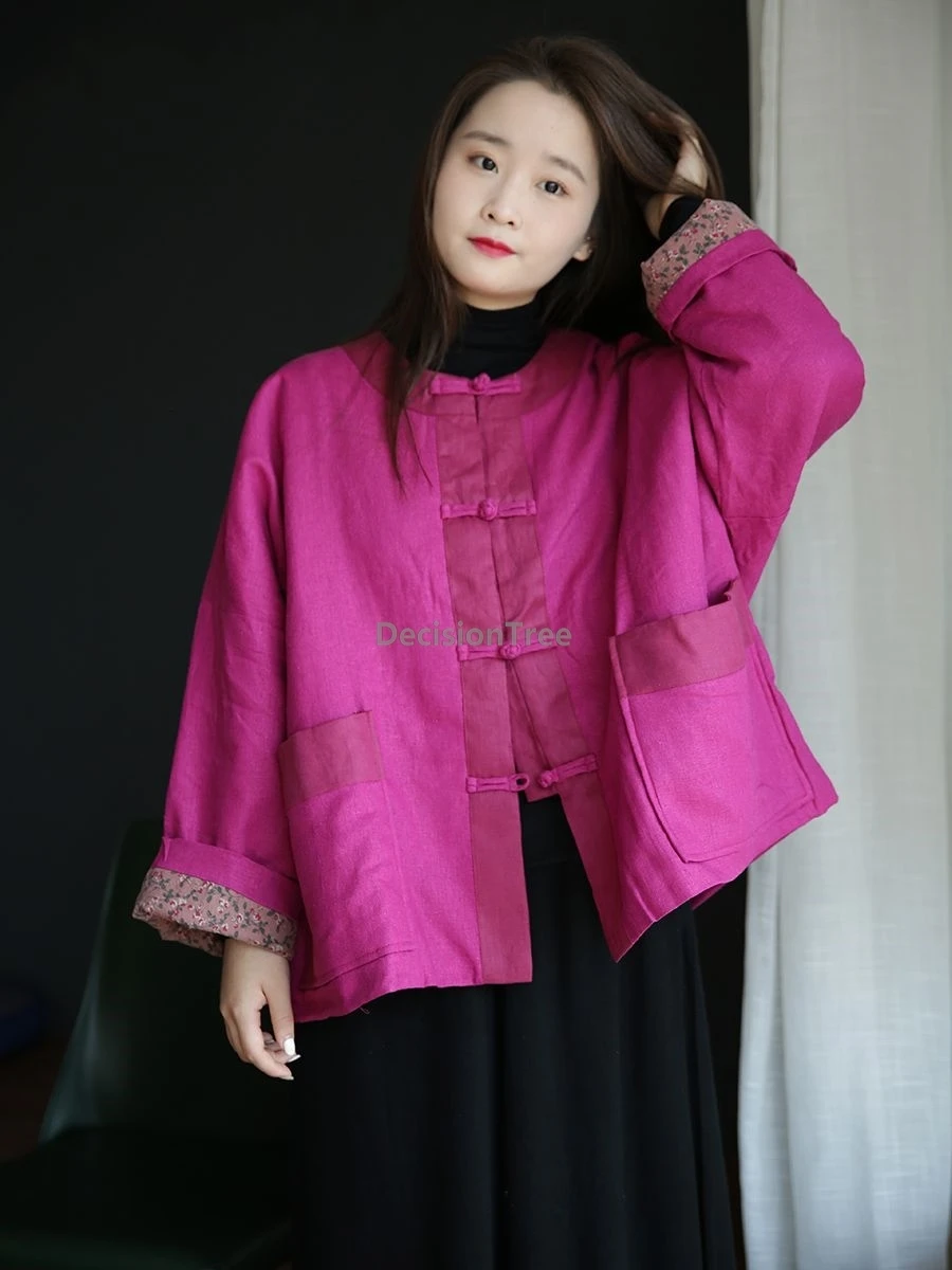 

2025 cotton and linen women's garment new chinese style quilted warm coat ethnic style retro literature art daily autumn coat