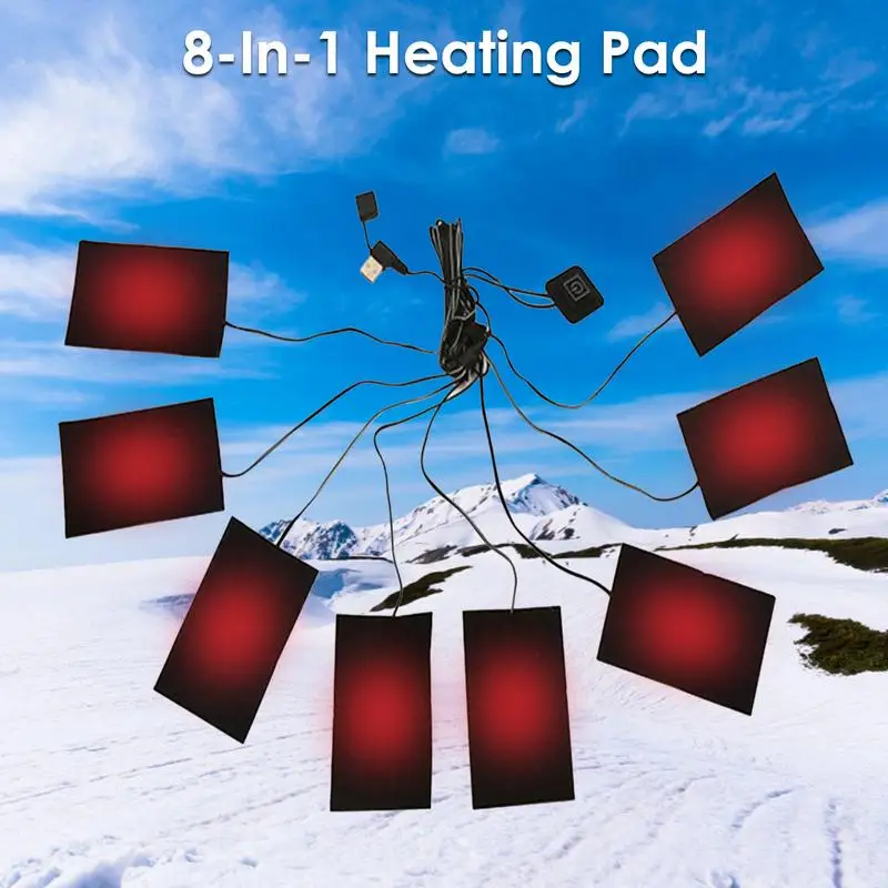 8 In 1 USB Clothes Heater Pad Electric Heating Sheet Heating Hand Feet Warmer Pad For Vest Jacket Clothes Outdoor Camping