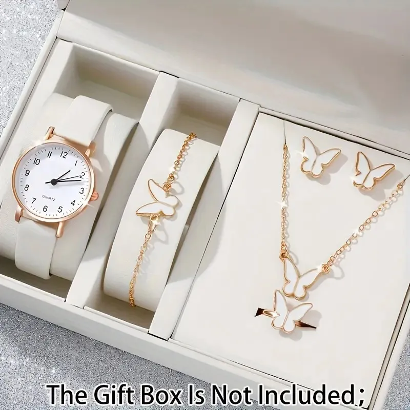 6pcs/set Elegant Ladies' Digital Watch+butterfly Bracelet, Necklace, Earrings, Ring Set (no Box)