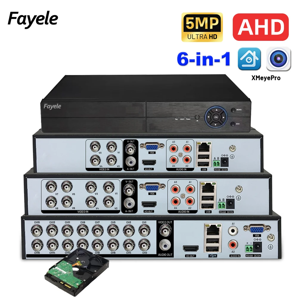 CCTV-grabador de vídeo Digital 6 en 1, grabador de Audio y vigilancia 6 en 1, HVR híbrido, 8 canales, AHD, DVR, TVI, CVI, CVBS, IP, 4 canales, 1080P, XVR