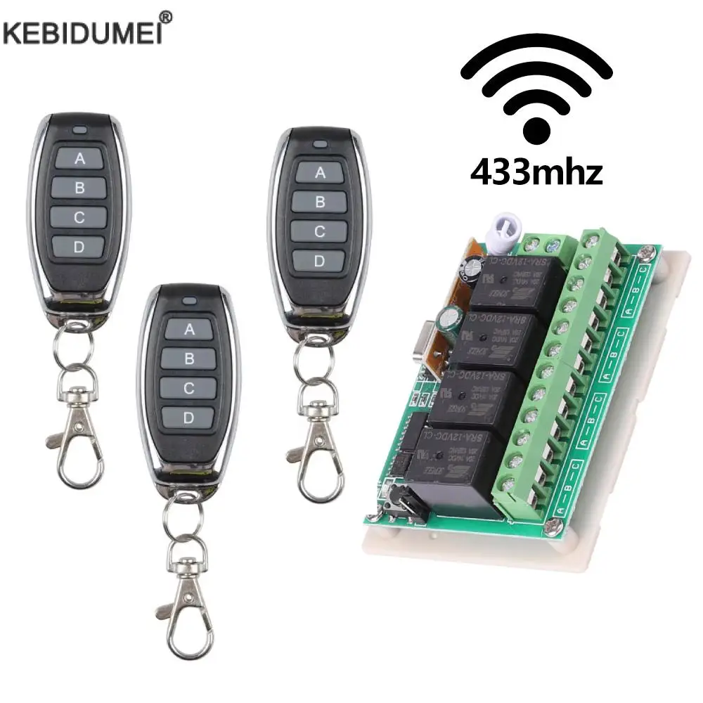 433 MHz Universal Remote Control DC 12V 4CH Wireless Relay RF Remote Control Switch Receiver+ 4 Button Transmitter DIY