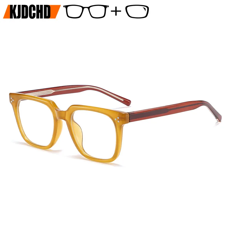 KJDCHD Lunettes de vue classiques vintage pour usage quotidien, anti-lumière bleue, pour myopie, monture carrée TR90, verres progressifs pour la lecture