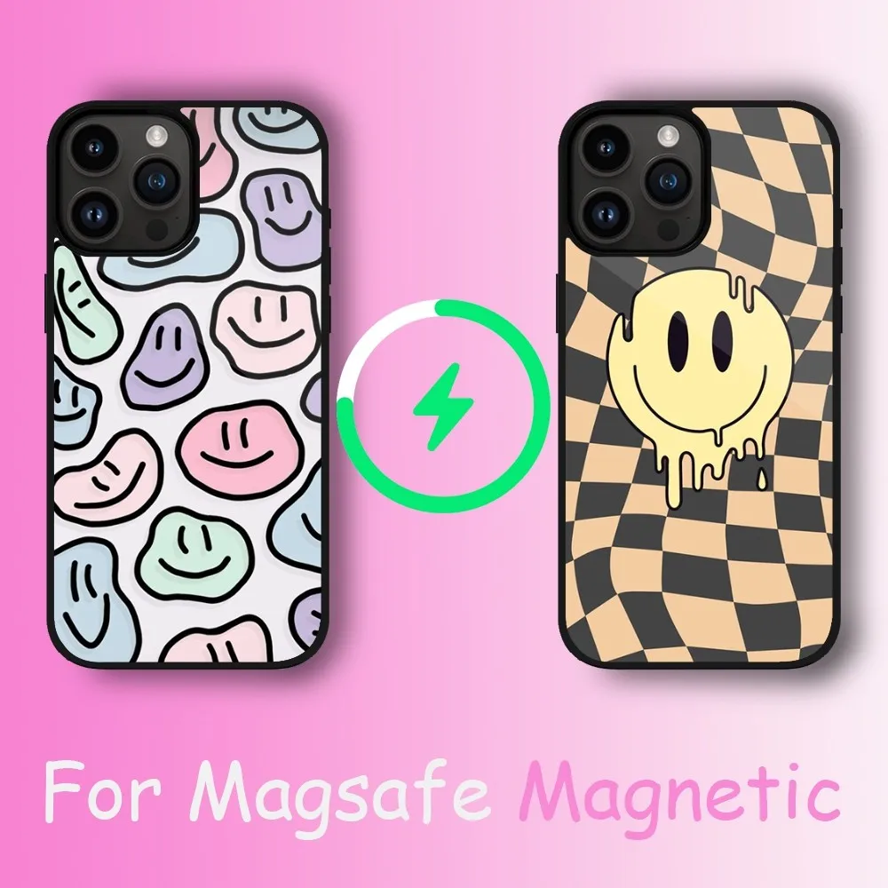 

s-smile faces Phone Case For iPhone 11 12 13 14 15 Max Plus Pro Wireless Magnetic Magsafe Charging Shell