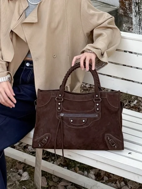 

Fall Winter New Sle Faux Leather Rivet Motorcycle Bag Large Capaci Tote Bag Handbag Crossbody Bag for Women Faionable