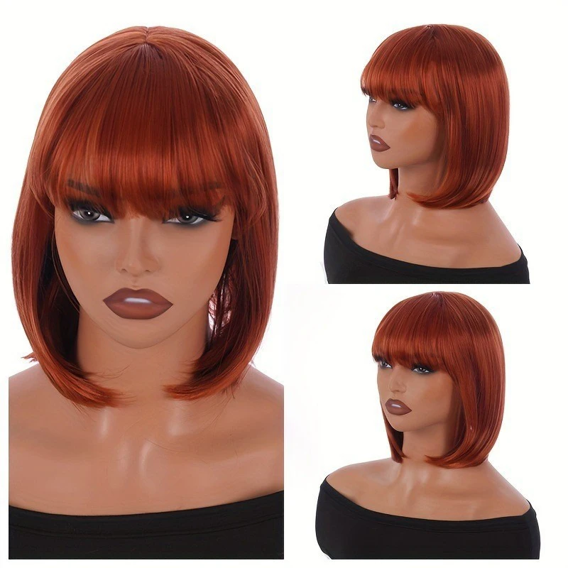 Party Lady Chemical Fiber Short Hair Bar Clothing Match Colorful Wig Music Festival Dress Up Headwear Straight Bangs Bob Haircut