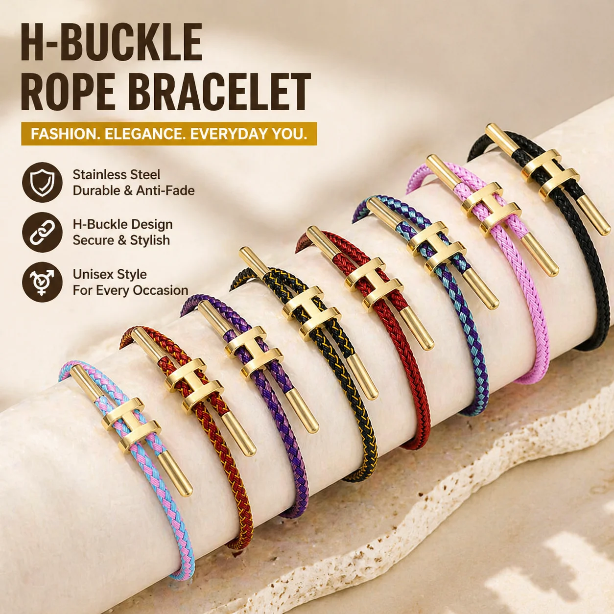 The multi-functional, fashionable and elegant H-buckle stainless steel rope women's bracelet is suitable for men's charming brac