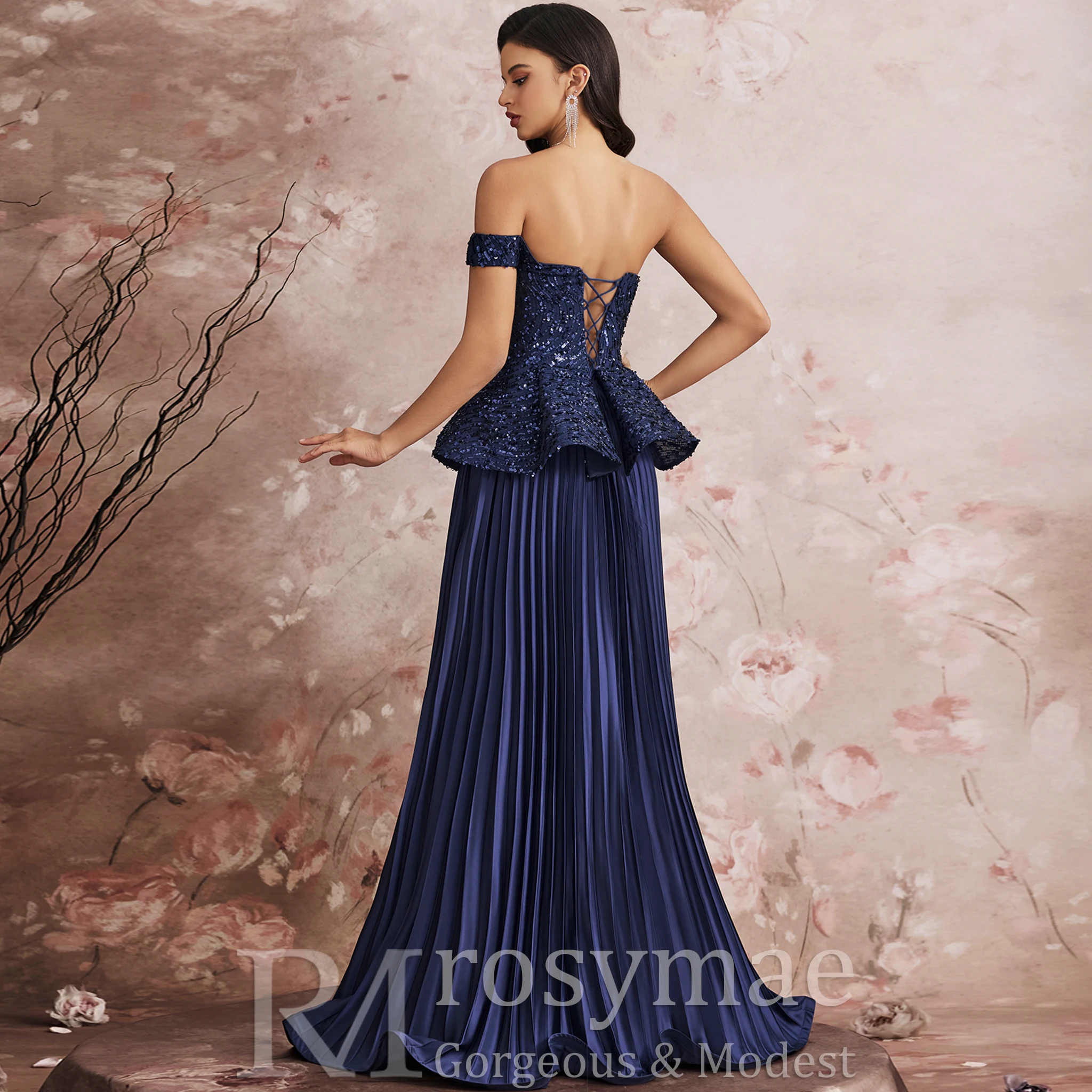 Rosymae vestido de noche de lujo 2026 retales de lentejuelas sin tirantes fuera del hombro vestidos de fiesta para mujer