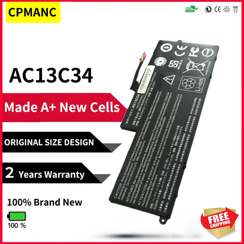 CPMANC New AC13C34 Laptop Battery For Acer Aspire V5-122P V5-132 E3-111 E3-112 ES1-111M MS237 KT.00303.005