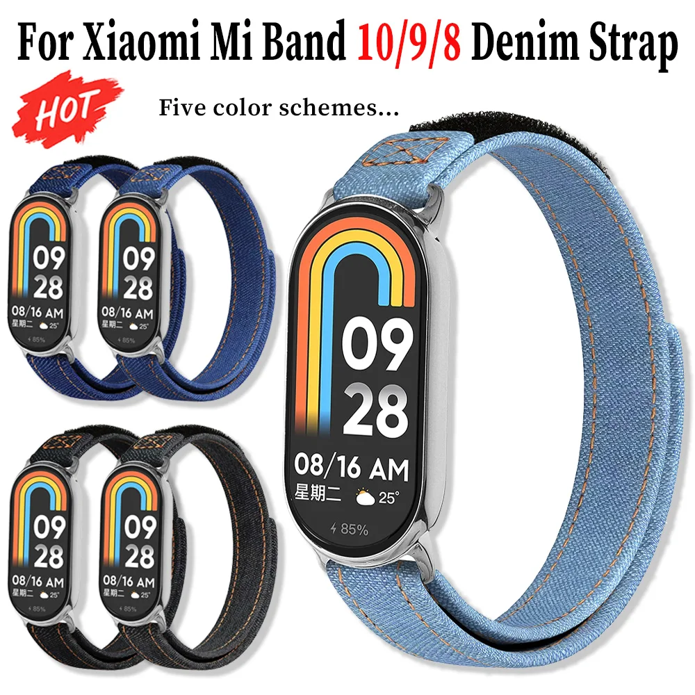 Atmungsaktives Denim-Armband für Xiaomi Band 10/9/8, Damen-Sport, bequemes Armband, Armband für Mi Band 10/9/8 Correa-Zubehör