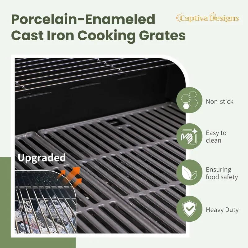 Captiva Designs 4-Burner Propane Gas BBQ Grill w/ Side Burner&Porcelain-Enameled Cast Iron Grates,42,000 BTU Barbeque Grill,Blue