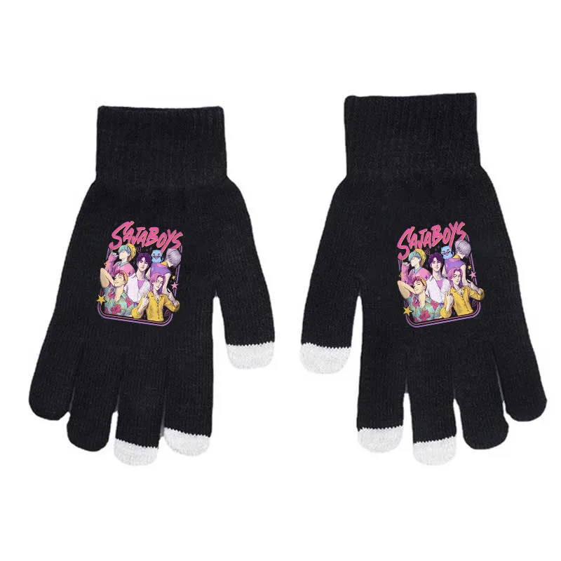 Anime KPop Demon Hunters niños guantes tejidos de cinco dedos impreso moda guantes de pantalla táctil niños al aire libre regalo cálido