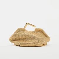 BOLSA DE ORO CON MANO DE METAL, bolso tejido para mujer, bolso de vestido de noche de diseñador de lujo, nuevas carteras de metal de moda para mujer