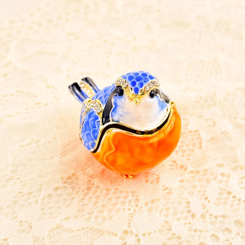 Pájaro con tachuelas de diamantes pintado esmaltado/anillo coleccionable, pendientes y otro adorno de caja de almacenamiento de joyería, regalo exquisito