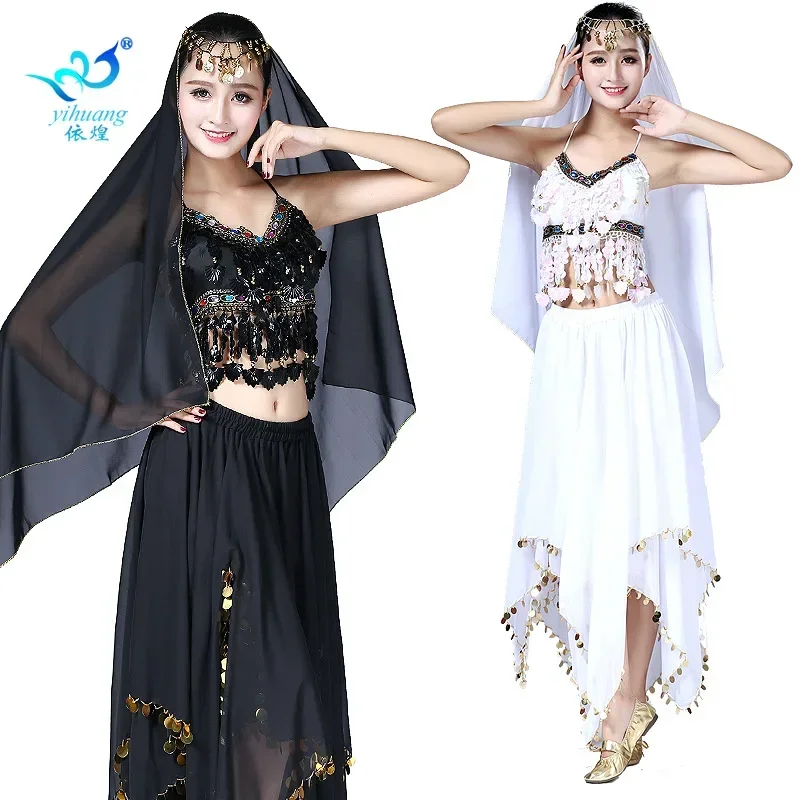 

1set/lot woman belly dancing costumes lady indian dancing performance top skirt and headwear