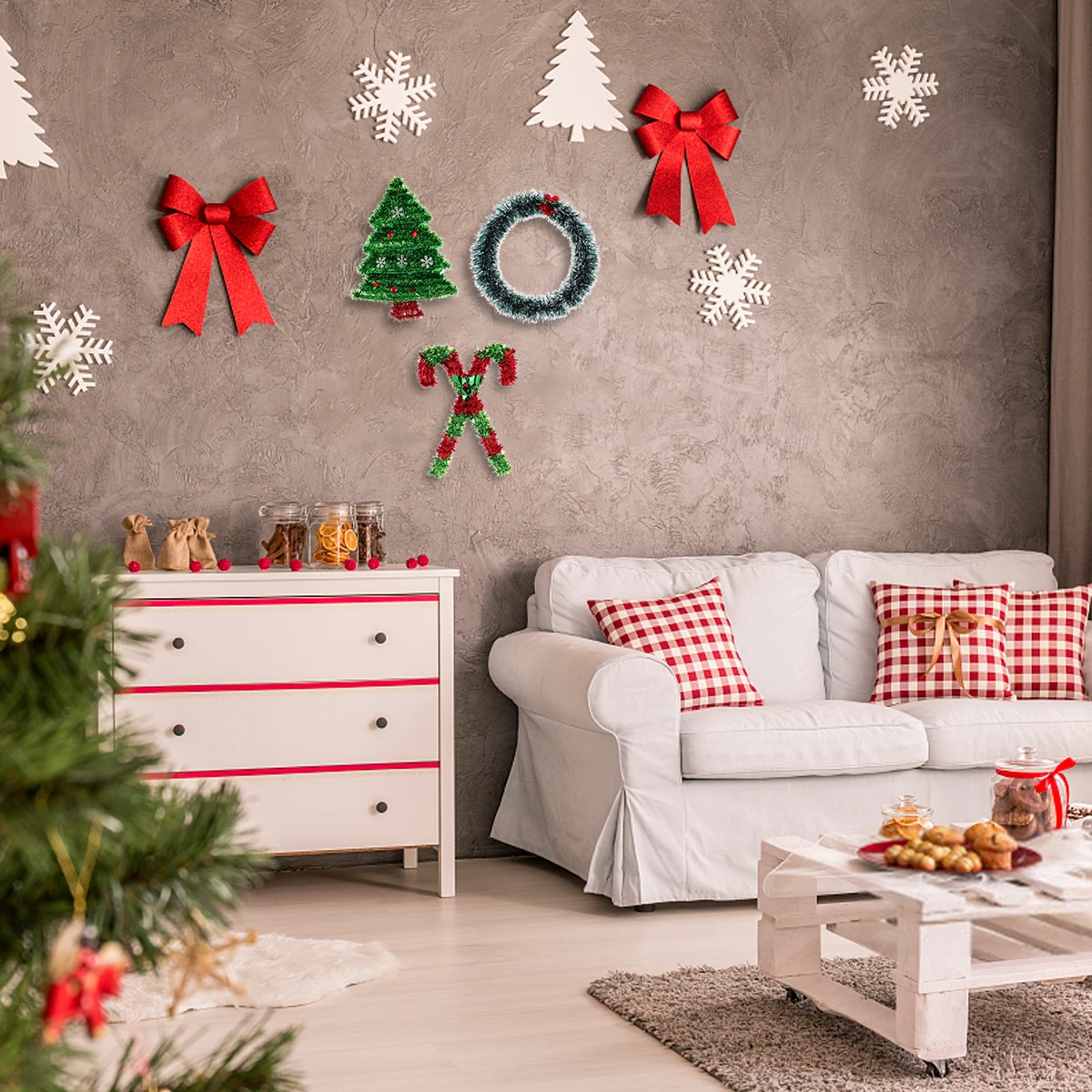 

5 Pcs Christmas Wreath Hanging Decor Stylish Tinsel Tree naments Flash Pendant Home Garden Party Xmas Tree Decorations
