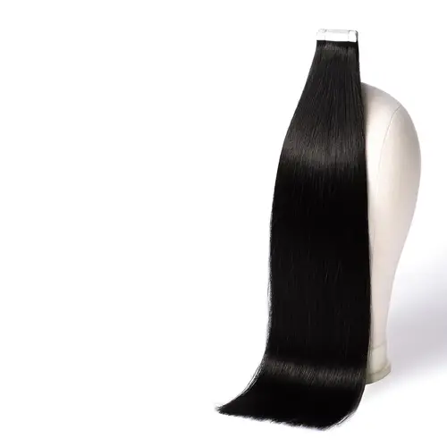 Extensiones de cabello con cinta adhesiva Cabello humano real 18 pulgadas Cinta de doble cara invisible recta sin costuras en extensiones de cabello # 1B