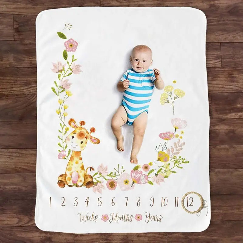 

900C Baby Monthly Record Growth Milestone Blanket Newborn Animal Pattern Photography Props Photo Creative Background Cloth Gifts