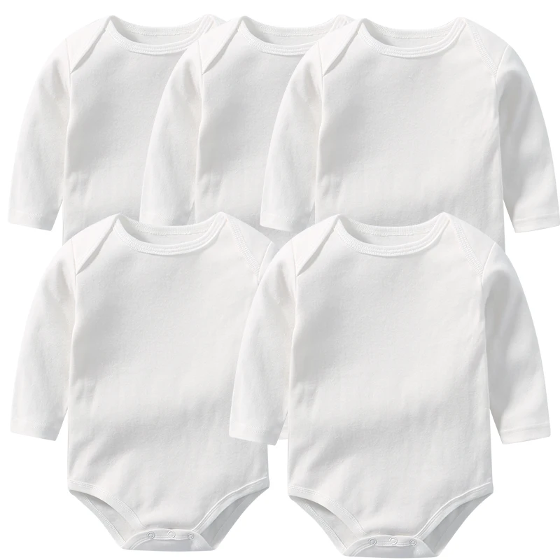 Long sleeves baby bodysuits 100% cotton solid white color newborn baby boy girl rompers infant jumpsuit 0-24 moth