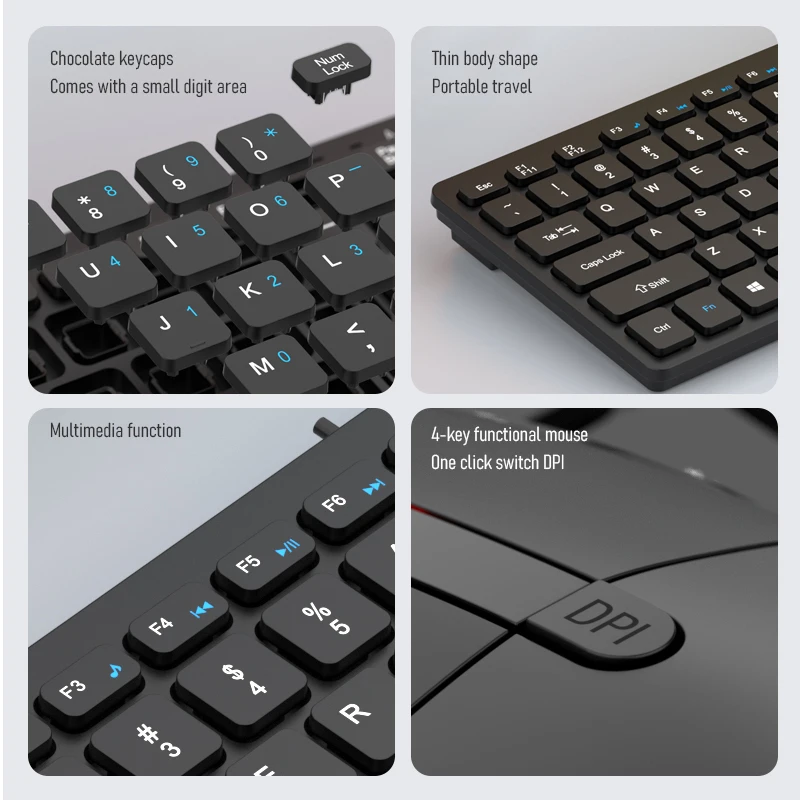 FRIWOL KT-100 مجموعة ماوس لوحة المفاتيح السلكية 78 مفتاح لوحة مفاتيح صغيرة محمولة USB سطح المكتب كمبيوتر محمول مكتب المنزل ضوء الصوت #4