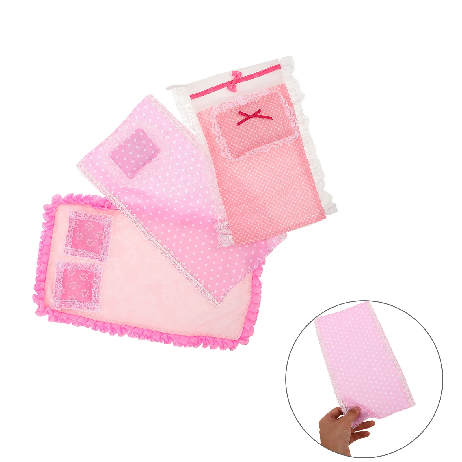 

Набор из 3 миниатюрных комплектов постельного белья для кукольного домика 1:12: реалистичные аксессуары, мягкие тона, легкий вес, удобно хранить, незаменим для игр.