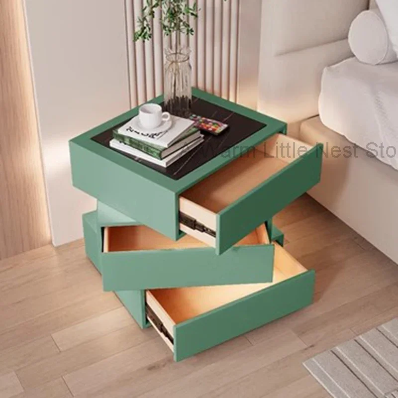 Nordic Modern Nightstands White Minimalist Modern Makeup Bedside Table Storage Box Drawers Center Low Nachttisch Home Furniture