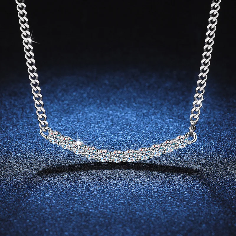 

S925 Silver White Gold Plated 2.2CT D Color Moissanite Smiley Cuban Link Pendant Necklace, Exquisite Jewelry.
