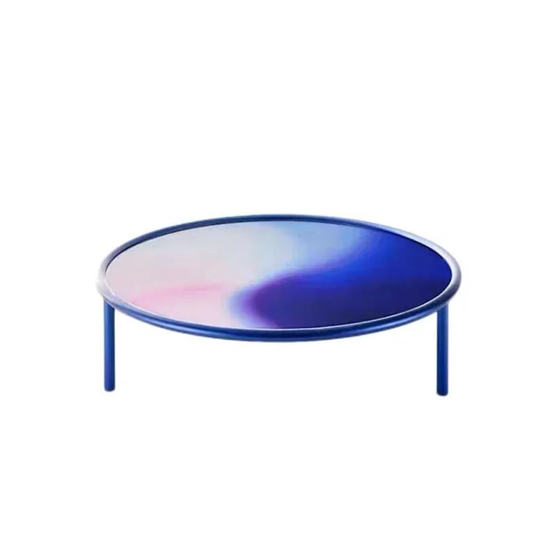 Tempered glass coffee table, household design round table, color gradual change tea table