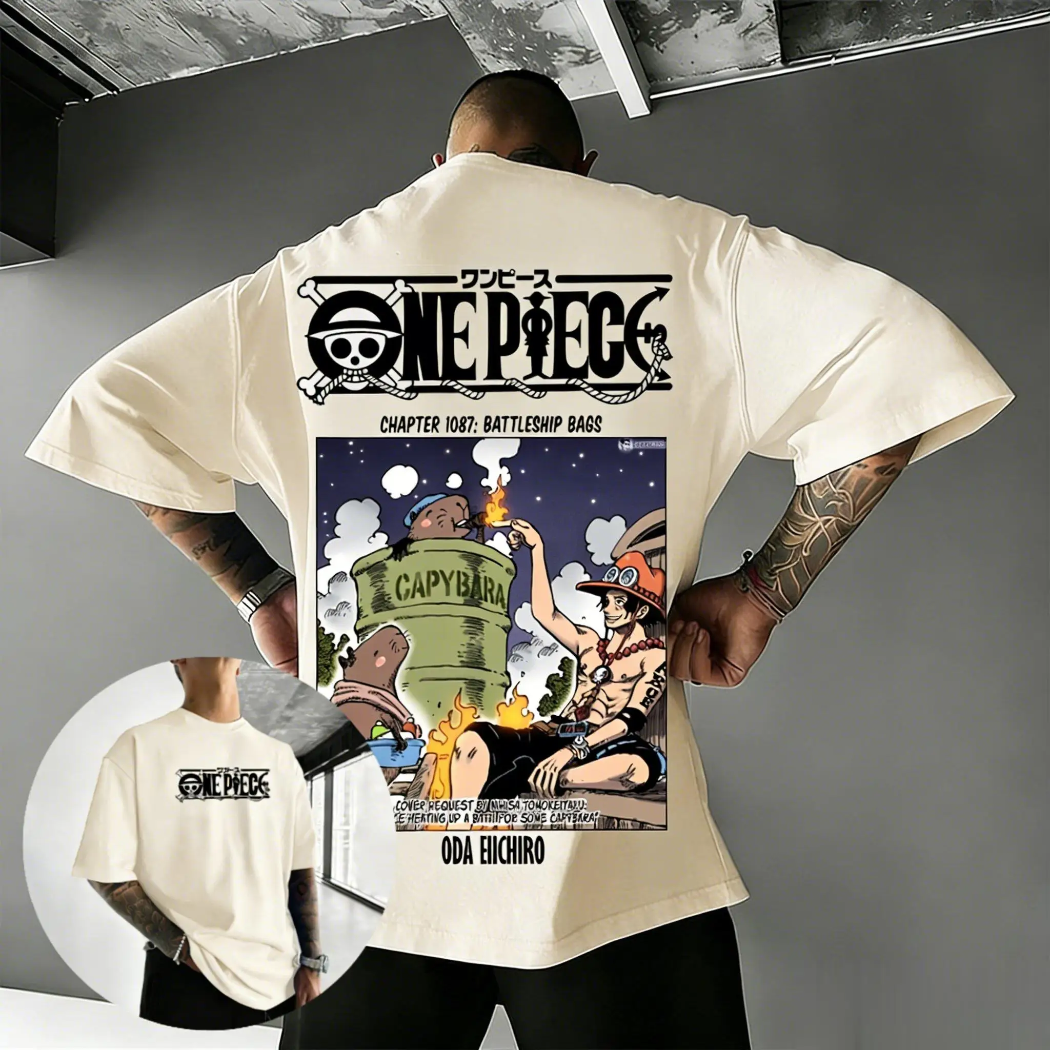 Unisex One Piece Ace Capybara Anime T-Shirt Männer Frauen Baumwolle Kurzarm T-Shirt Sommer Manga Grafik Streetwear 2026 Y2k Kleidung