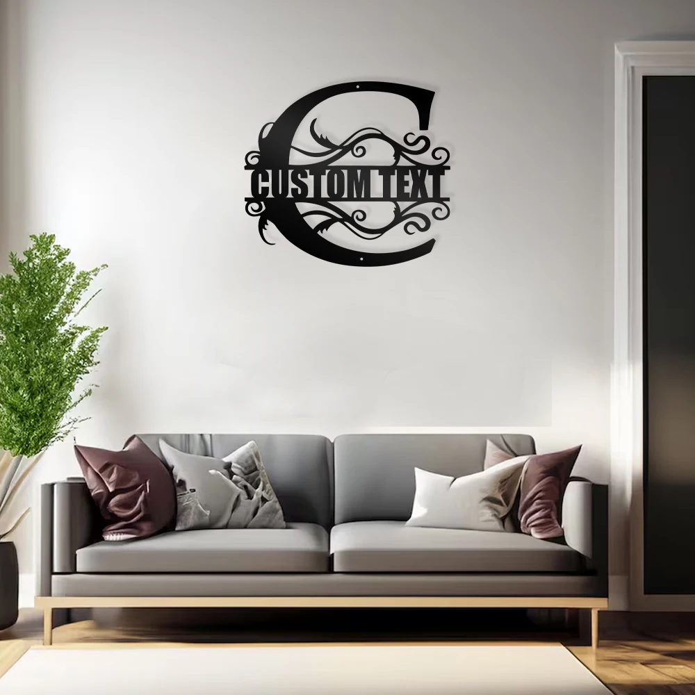 

1pc hot sale C Customized Name with line Metal Wall Signs Iron Wall Plaque For Living Room Kids Room