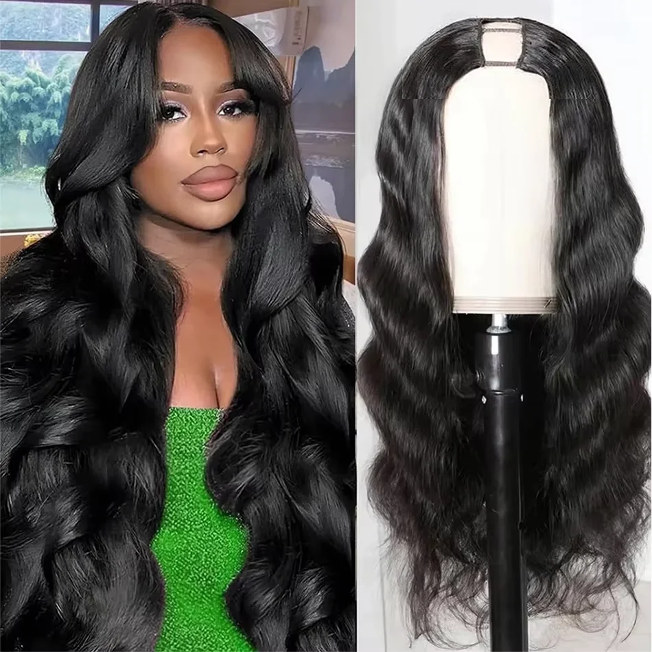 

U Part Natural Color Body Wave Glueless Full Machine Human Hair Wigs Remy Hair Brazilian No Leave Out Upgrade Wigs 220 Density