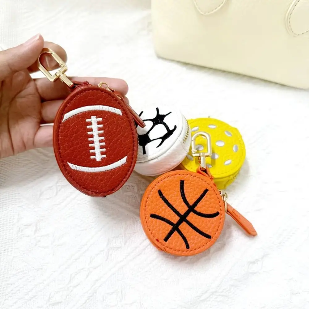PU Leather Mini Coin Bag Creative Basketball Sport Ball Pendant Rugby Football Earphone Storage Bag Backpack Decoration
