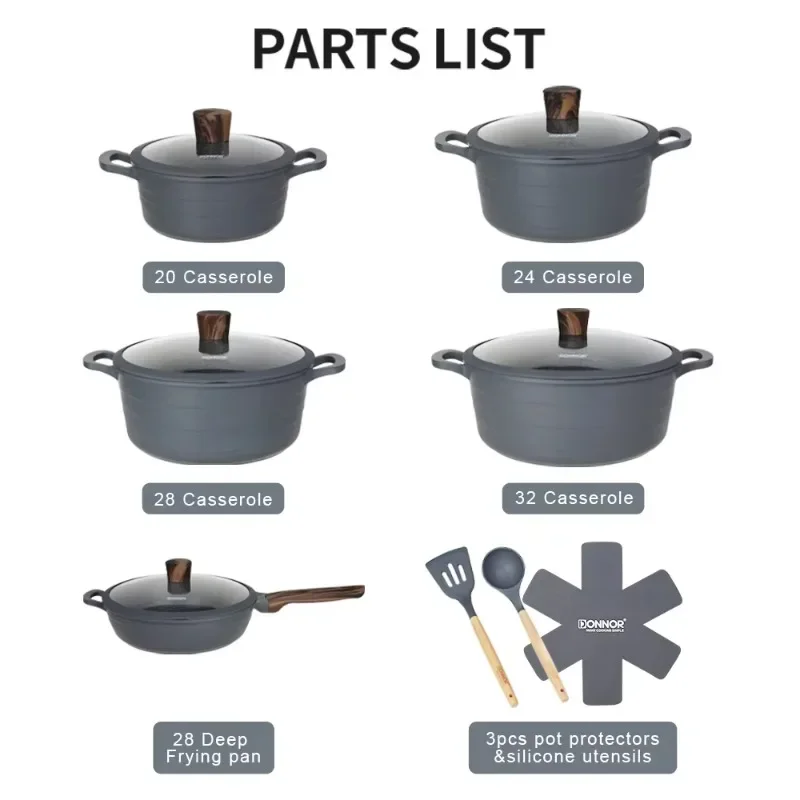 Die-cast aluminum ceramic non-stick kitchen cooking pots and pans with ceramic coating