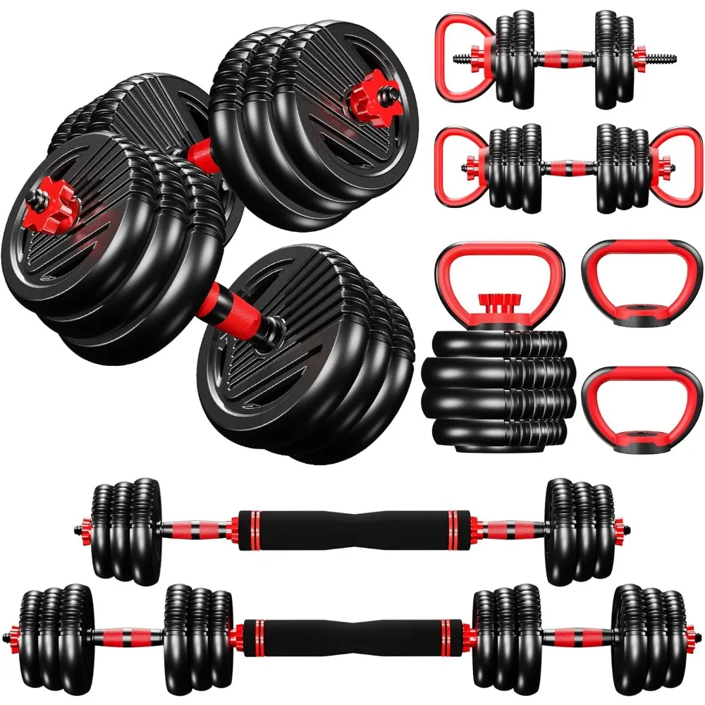 4-in-1 Adjustable Weight Dumbbell Set - Premium Home Gym Equipment with Dumbbell, Barbell, Kettlebell, Push-Up Modes