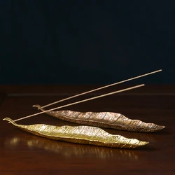 Incense Holder Leaf Shaped Incense Stick Tray Holder Alloy Antique Leaf Incense Burner Jewelry Tray Holder for