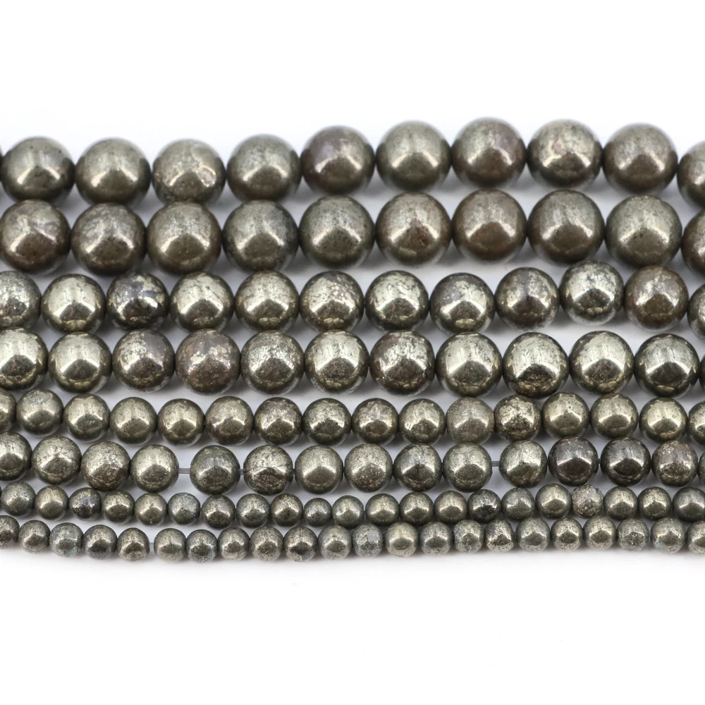 Natural Iron Pyrite Loose Spacer Bead 4/6/8/10mm Round Gem Bead for DIY Bracelet Charms Jewelry Making Accessories Wholesale - view 3