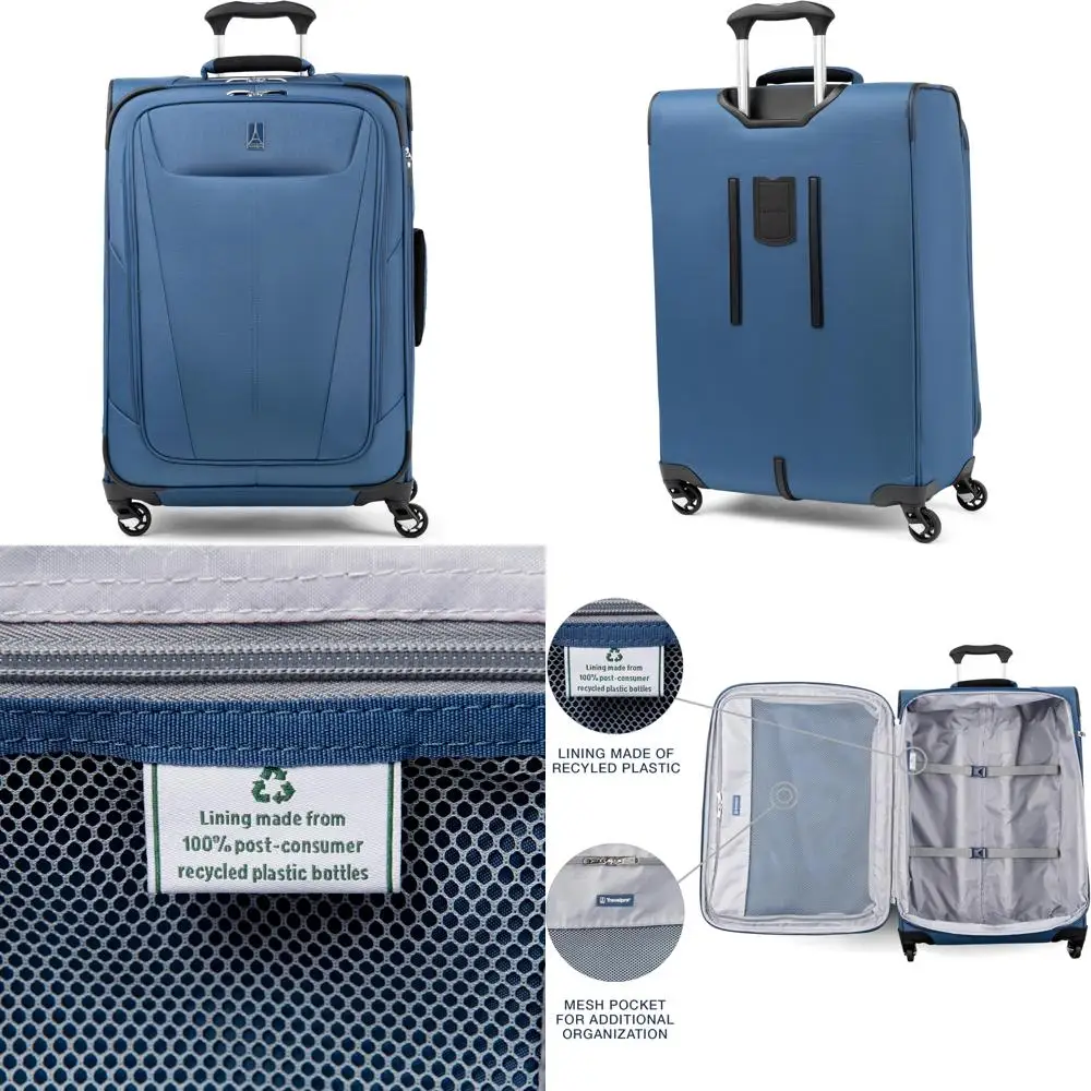 

Expandable Softside Luggage with 4 Spinner Wheels, Lightweight Suitcase for Men and Women, Ensign Blue, Travel-friendly Checked