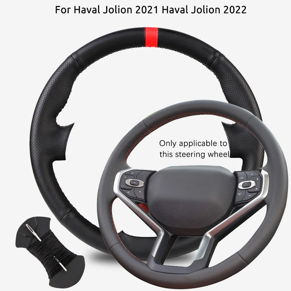 Customized Car Steering Wheel Braiding Cover For Haval Jolion 2021 Haval Jolion 2022 Microfiber Leather Hand-sewn Steering Wrap