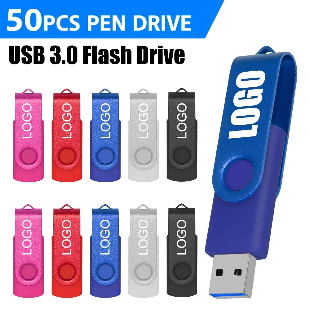 50PCS/LOT USB 3.0 Flash Drive 8GB 16GB32GB 64GB128GB Pen drive High Speed Metal Pendrive Memory Disk Free Custom Logo USB Sticks