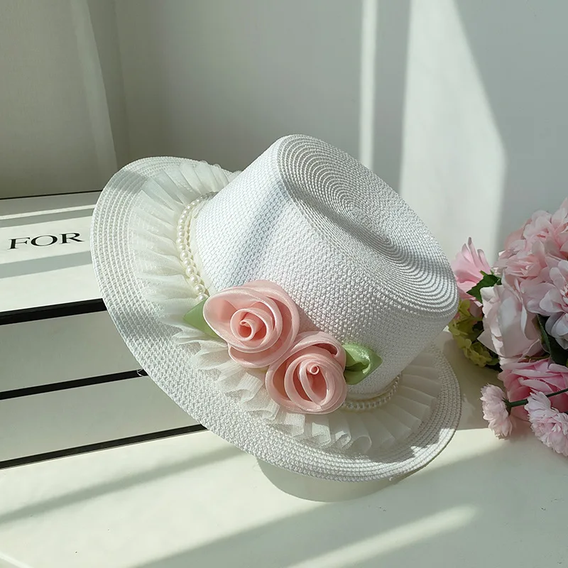 Elegant Flower Pearls Decor Fedoras Hat for Women Ladies Women's Jazz Cap Spring Autumn Church Fashion Wedding Hats