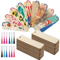 5/20pcs Wooden Blank Bookmark DIY Craft Wooden Tag Rectangle Ornament With Hole And Rope Wedding Birthday Party Decoration