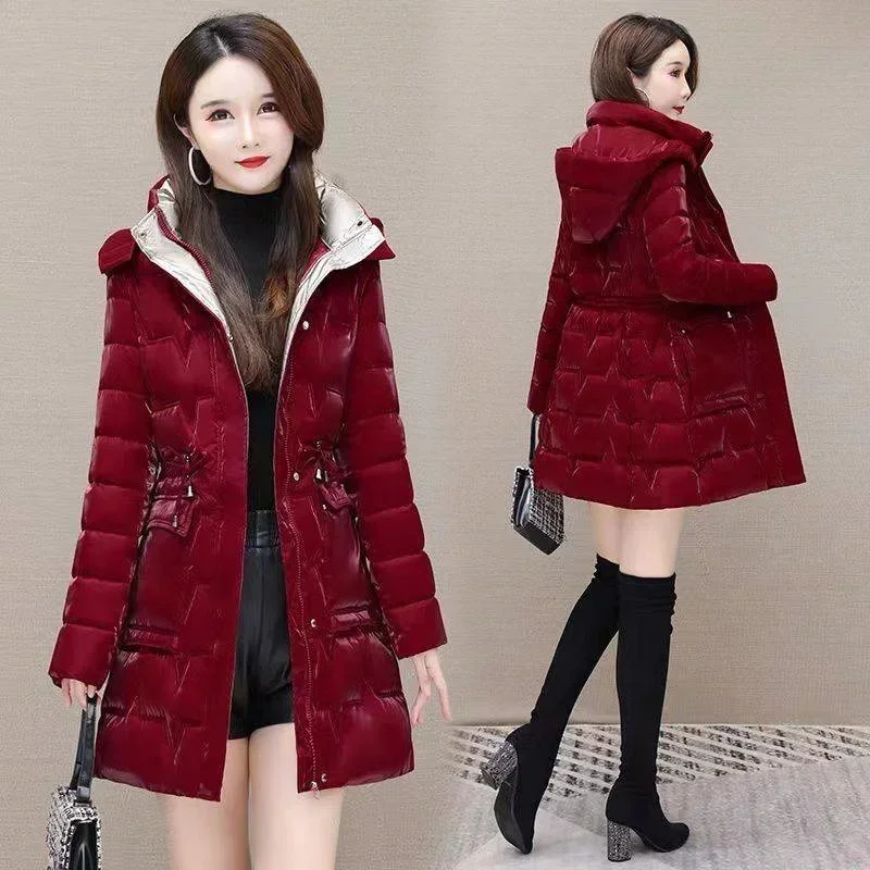 New 2024 Shiny Down Cotton Coat Women Korean Winter Thick Warm Long Hooded Parkas Female Casual Windproof Jackets Ladies Outerwe