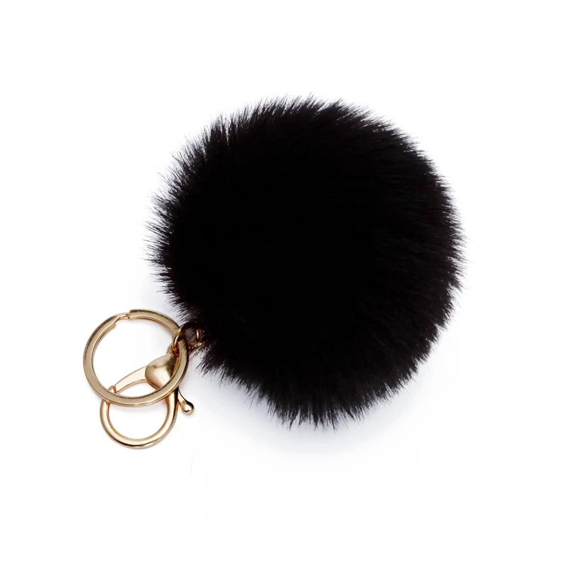 8cm Fake Fur pom pom Keychain llavero pompon keychain Keyring Golden Chains Fake Fox Rabbit Fur Chain A