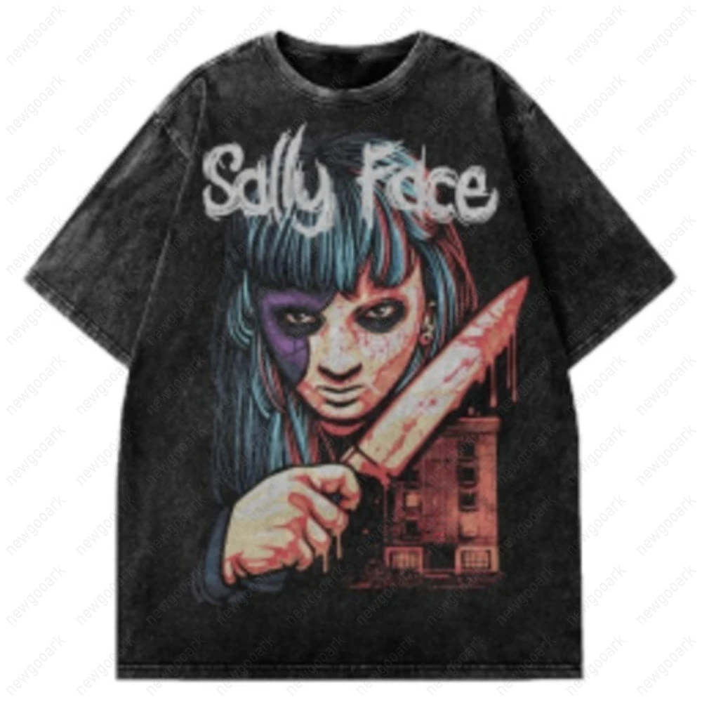 Sally Face Massacre At Addison Apartments Washed Cotton Graphic T Shirts Limited Edition Kickstarter Men Clothing Ropa Hombre