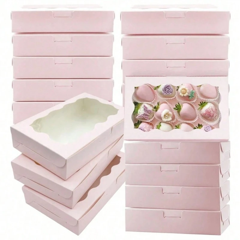 50 Stück Kuchenboxen mit Fenster, Bäckereiboxen, Gebäckboxen für Kuchen, Gebäck, Pralinen, Cupcakes, Geburtstag, Hochzeit, Valentinstag