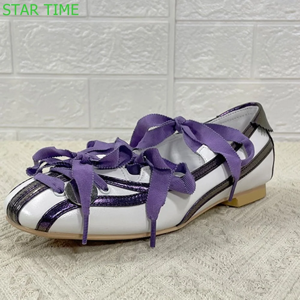 

New Butterfly Knot Strap Ballet Shoes 2024 Spring Square Toe Shallow Casual Flat Mary Janes Fashion Women Shoes