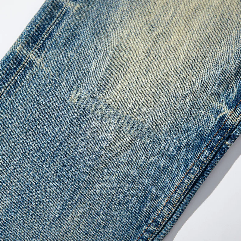 American Vintage Selvedge Denim Jeans with Red Edge Distressed Ripped Nostalgic Washed Regular Tapered Slim Straight Pants Men's