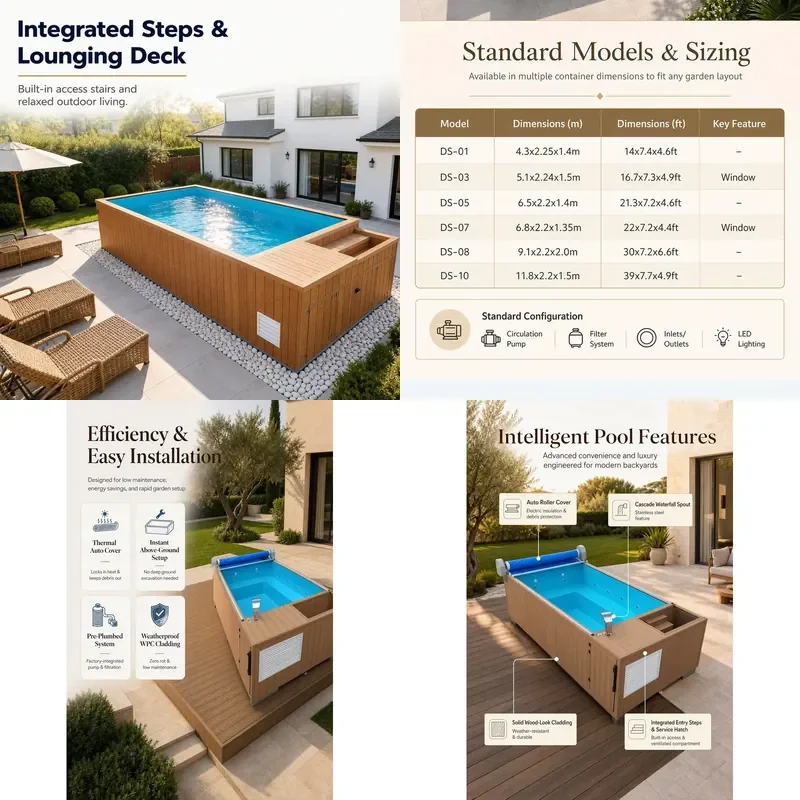 for LEWOL POOL Finished Surface Swimming Pool Rectangular Prefabricated Fiberglass Pool Easy to Install Eco Friendly for